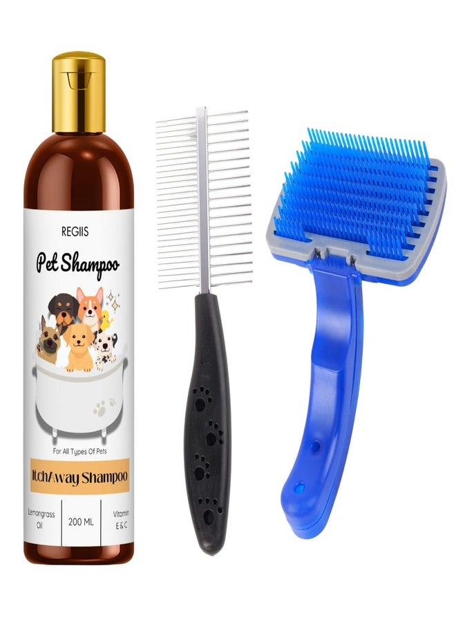 مجموعة ريجيس للعناية بالحيوانات الأليفة مع شامبو مضاد للحكة، ومشط مزدوج الجوانب، وفرشاة ذاتية التنظيف، وزيت عشبة الليمون وفيتامين E وC، 200 مل (عبوة من 3 قطع) - Image 1